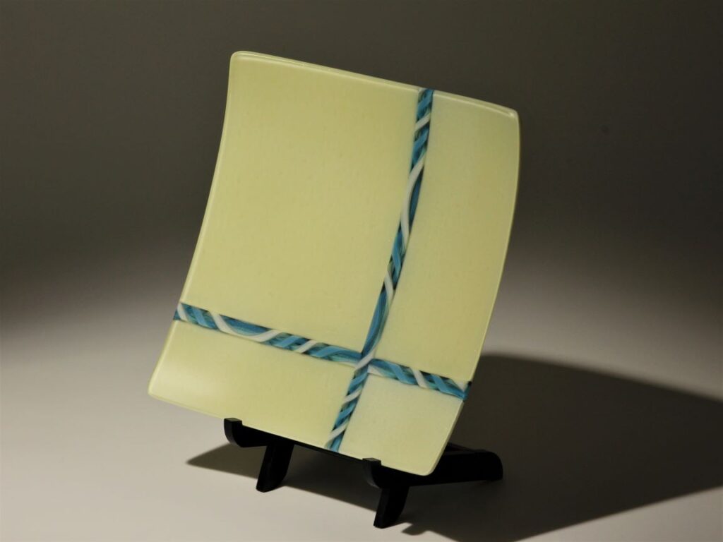 Square Vanilla Plate with Turquoise Twisties