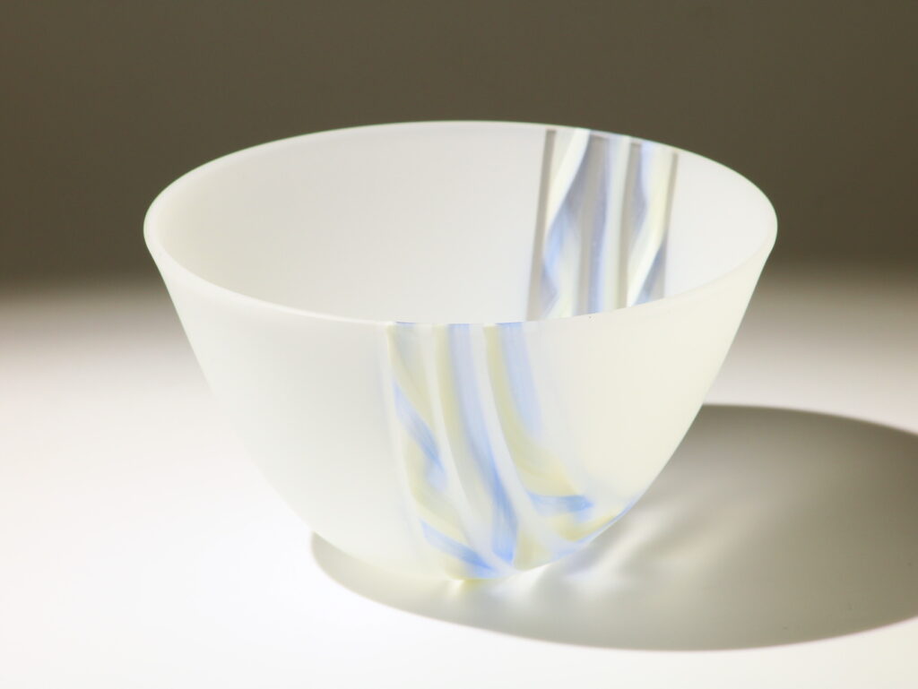 Translucent White Bowl with Vanilla & Cobalt Scrap Twisties