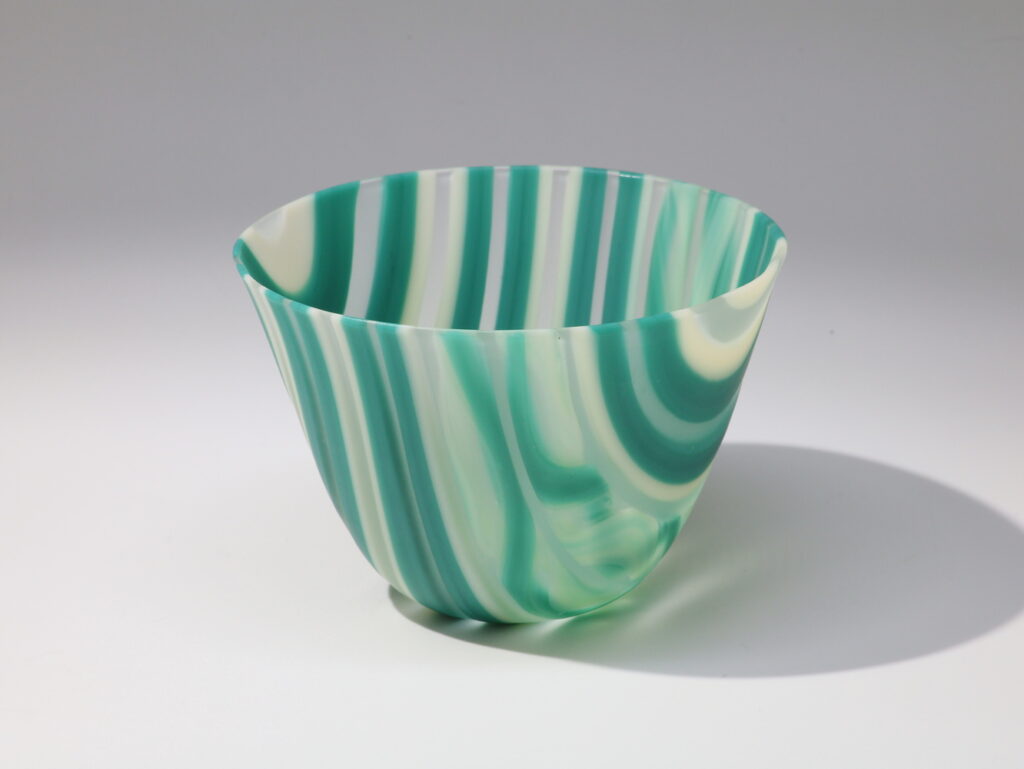 Teal & Cream Strip Bowl